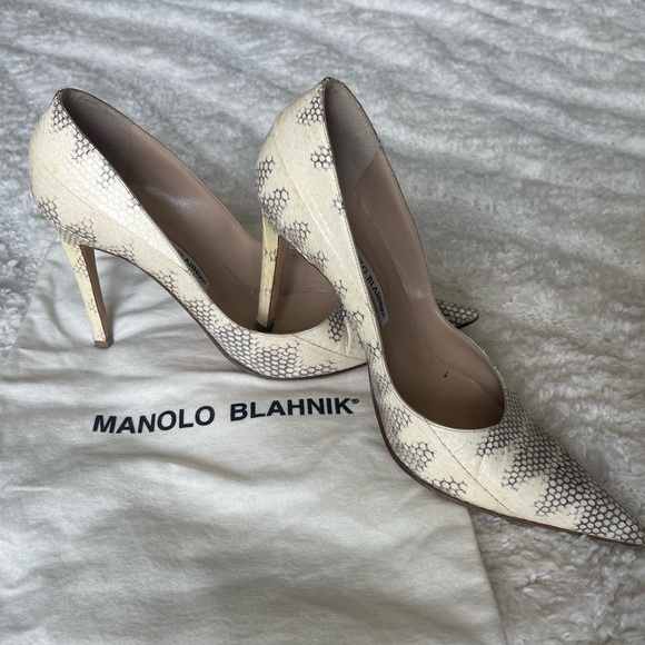 Gorgeous EU 40.5 cream snakeskin Manolos! 100cm heel - Picture 2 of 5